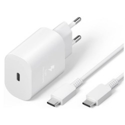 CABLE+CHARGEUR 25W SAMSUNG TYPE C + CABLE TYPE C 1M BLANC (EP-TA800XWEGWW)