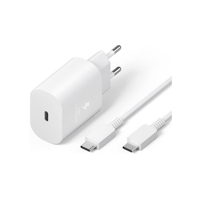 CABLE+CHARGEUR 25W SAMSUNG TYPE C + CABLE TYPE C 1M BLANC (EP-TA800XWEGWW)