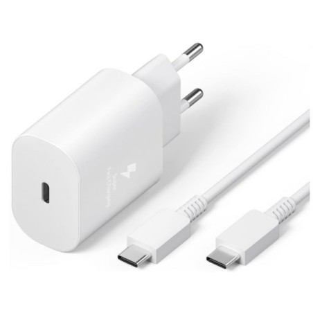 CABLE+CHARGEUR 25W SAMSUNG TYPE C + CABLE TYPE C 1M BLANC (EP-TA800XWEGWW)